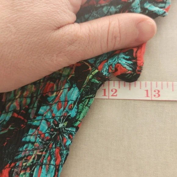 Salty Lemon Tropical Palm Leaf Smocked Bodice Top Coral Teal Women Small - Picture 6 of 7